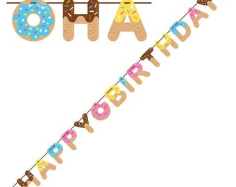 Doughnut time Happy Birthday Banner// Donut Birthday banner// Party Decoration //Wall decoration //Birthday Bunting//  Happy birthday banner