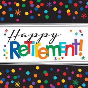 Tovaglioli di carta per la pensione felice// Stoviglie// Decorazione per feste// Festa di pensionamento// Tovaglioli di carta// Tovaglioli colorati// Ufficialmente in pensione