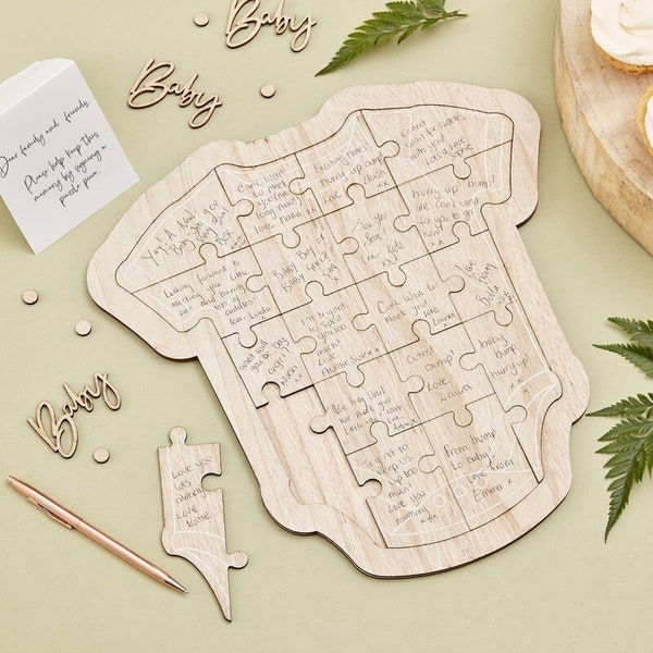 Wooden Baby Shower Puzzle Guest Book | Botanical Baby Shower Party Decoration | Baby Shower Guest Message | New Mum | Baby Girl Boy | Wooden