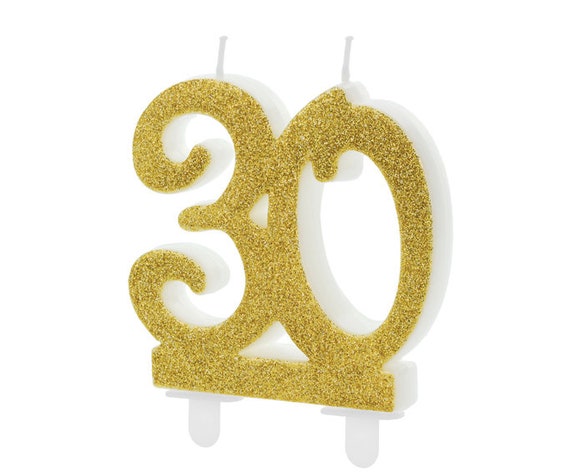 Candele Numero Compleanno Oro - 2 Candele Digitali 3D Per Torte (Numero 30)