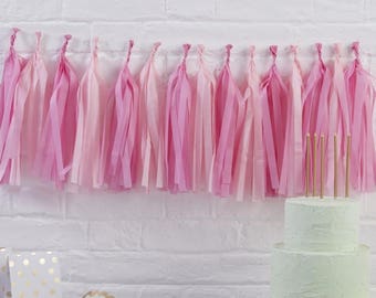 Pink Hanging Wall Tassel//Wall Banner Wedding or Birthday Decoration//Garland//Pink Mint and Yellow//First Birthday Party//Cake smash//Girl