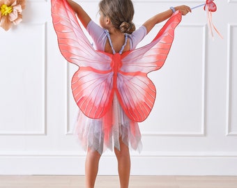 Déguisement pour enfants avec ailes de papillon | Déguisements | Déguisements pour fille | Déguisements pour enfants | Déguisement d'anniversaire | Déguisement | Soirée jouable | Ailes de papillon lilas rouges