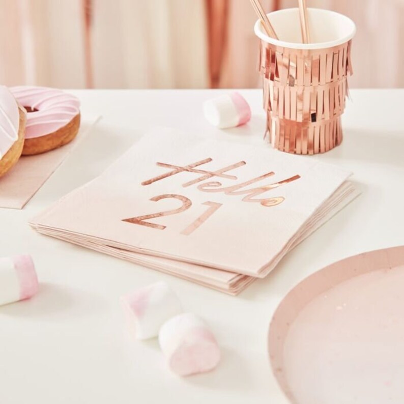 21st Birthday Rose Gold Text NapkinsMilestoneHello 21Paper Napkin Twenty OneDecorationsTableware Boy Girl Pack of 16Birthday Meal