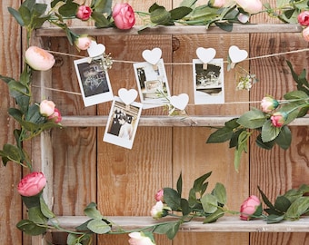 Pink Rose Flower Garland: Rustic Wedding Reception Backdrop