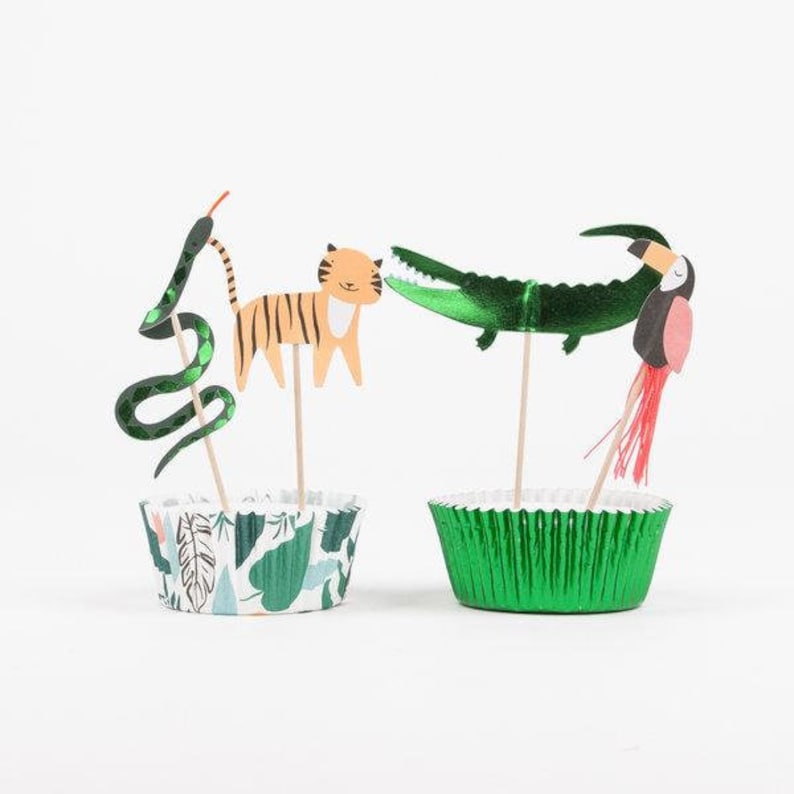 Go Wild Jungle Cupcake Decorating Kit Tiger Crocodile Snake Toucan Cake toppers Cupcake Cases Birthday Boy Cake Decoration