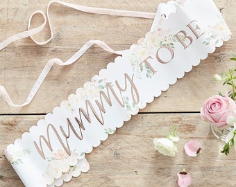 Baby Shower FLORAL Rose Gold Mummy to be Sash//Baby Shower Party Decoration/Baby Shower outfit/Baby Decoration/mum to be/New Mum Baby Party.