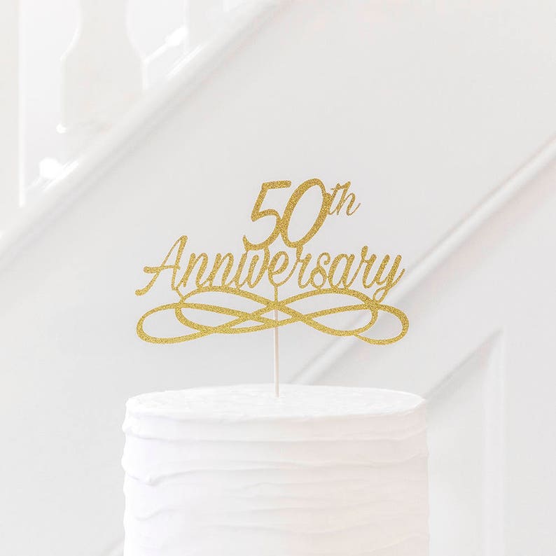 anniversary cake topper golden