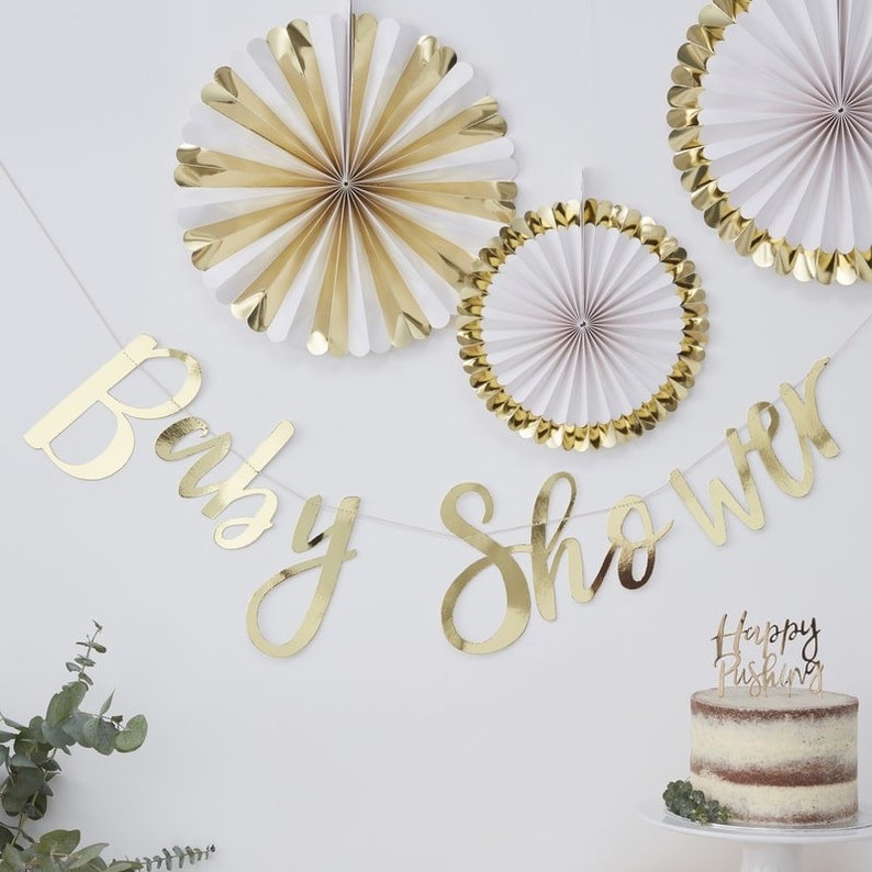 Baby Shower Bunting Banner gold foil/Baby banner/Oh Baby bunting Baby Shower party /New Baby/Baby Girl Boy Gold hanging bunting/baby shower image 1