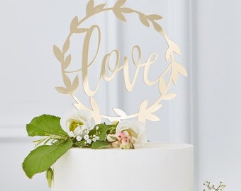 Gold Love Wedding Acrylic Cake topper //Wedding Decoration // White Wedding //Round Cake Topper// Keepsake //Cake Decoration //Wedding decor