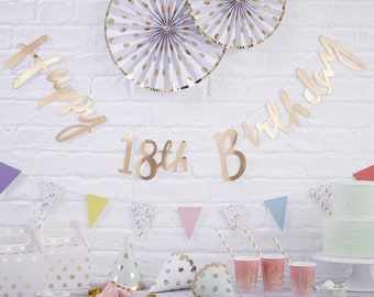 Happy 18th Birthday Sash//Birthday Bunting /Milestone Decoration/Gold Banner/Birthday Girl Sash/Written 18th Birthday/Party Decoration/Boy