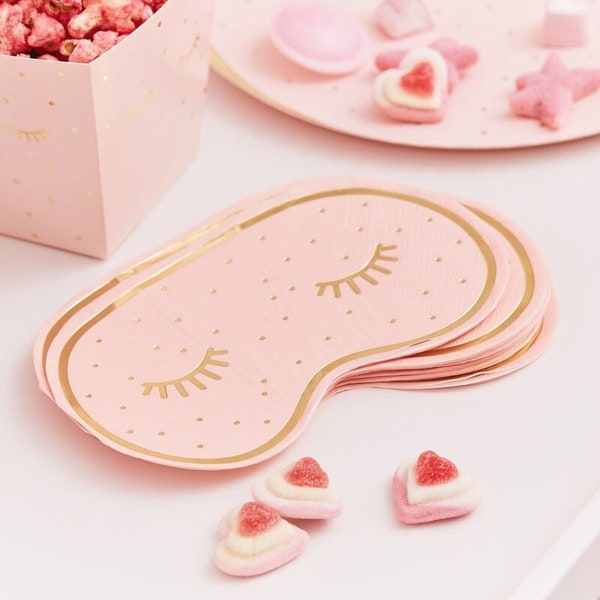 Pink Pamper Party Paper Napkins| Birthday |Eyelash|Girl Party|Eye Mask|Birthday Girl|Tableware|Party Decoration|Nibbles|Gold|Sleepover
