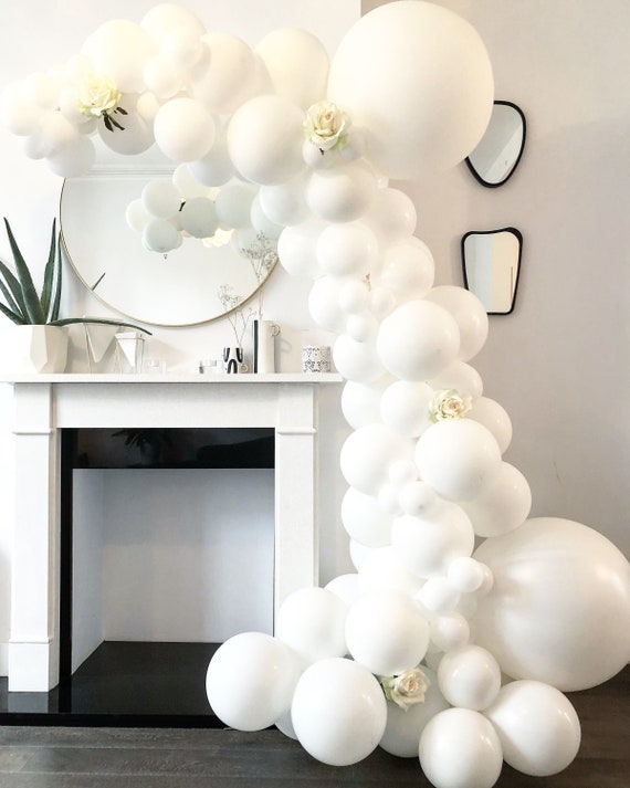 CUSTOM Balloon Garland mix of White Balloons White Balloon Garland 12 Inch  8 Inch 5 Inch Birthday Decoration backdrop balloon Kit 