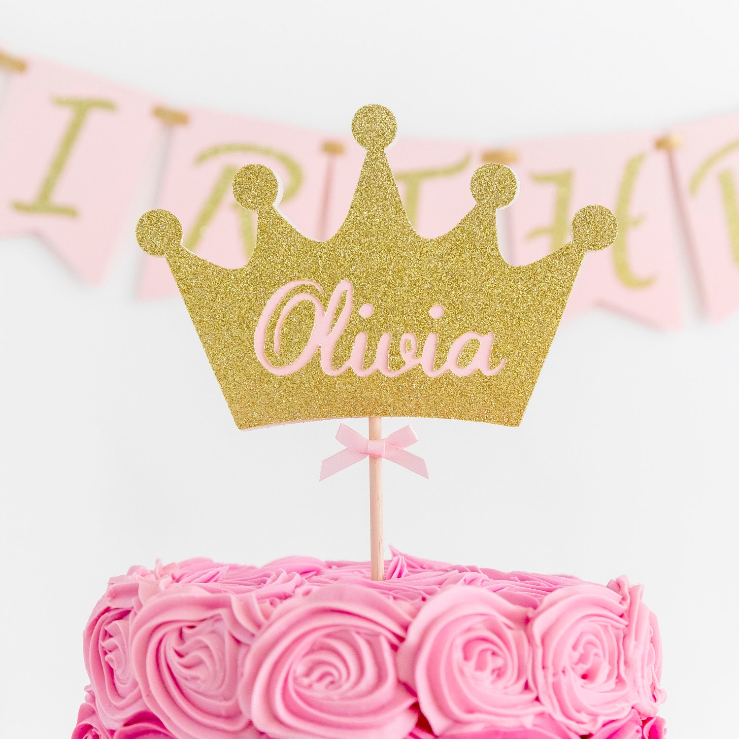 Gold Crown Cake Topper, Happy Birthday bow cake topper, Quincinera, pr –  AMRA GOODS