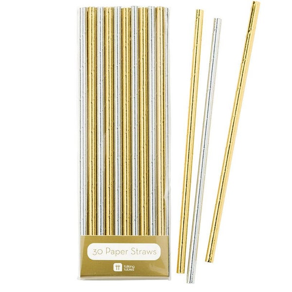 Gold and Silver Party Paper Straws //  Drinking Straws / Party Decorations / Birthday Party / Wedding / Metallic / BBQ /Table Decor.