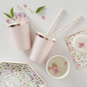 Rose Gold Polka Dot Paper Cups//Tableware//Party Decoration//Pack of 8//Pink and Gold//Birthday Party Cups//Garden Party Cups//Pastel Pink