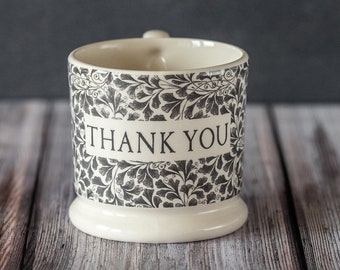 Thank You Mug, half-pint size creamware made in the UK