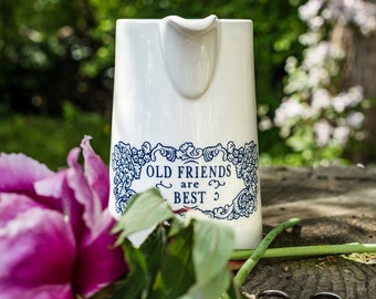 Ceramic Motto Jug. Pottery Kitchen Pitcher. Flower Vase Jug. English Creamware Jug. Kitchenware Gift. Gifts Under 35. Housewarming Gift.