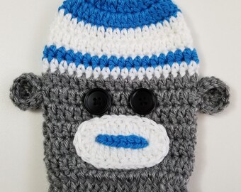 Blue Sock Monkey = Cast/Boot Cozy, Cast Sock, Toe Cover = Ready to ship.