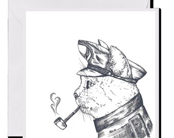 LETTERPRESS CARD *Captain Cat*, 14 x 14 cm