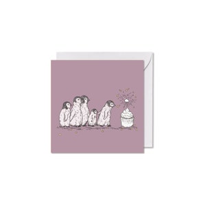 GRUSSKARTE Baby-Pinguine mit Wunderkerze, 14 x 14 cm