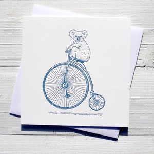 LETTERPRESS-KARTE *Koala auf Hochrad*, 14 x 14 cm