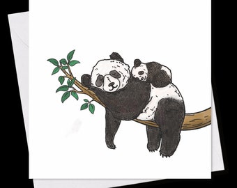 MINI GREETING CARD *Papa Panda with baby*, 9 x 9 cm