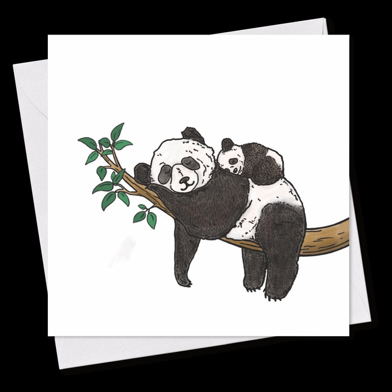 MINI-GRUSSKARTE Papa Panda mit Baby, 9x9 cm Bild 1