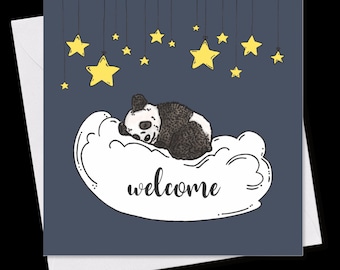 MINI GREETING CARD *Moon Panda*, 9 x 9 cm