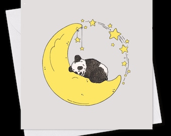 MINI GREETING CARD *Moon Panda*, 9 x 9 cm