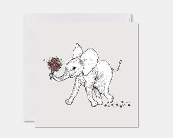 MINI-GRUSSKARTE *Blumengruß Elefanti hellgrau*, 9x9 cm