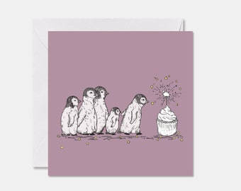 MINI-GRUSSKARTE *Geburtstag Pinguine*, 9x9 cm