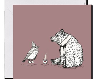 GREETING CARD *Bear and Tit*, 14 x 14 cm