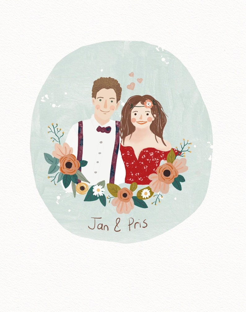 Couple Illustration, Family illustration with pet, Customized portrait, Illustration for wedding invitation, Cute cat and dog portrait image 1