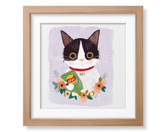 Customized Cat Illustration, Family illustration with pet, Couple portrait, Illustration for wedding invitation, Cute cat and dog portrait