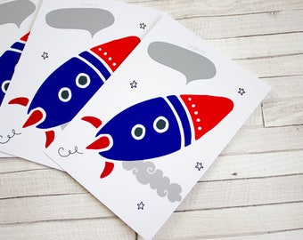 Invitation birthday child scratch - Theme rocket stars space - cardboard - card - individually or in sets