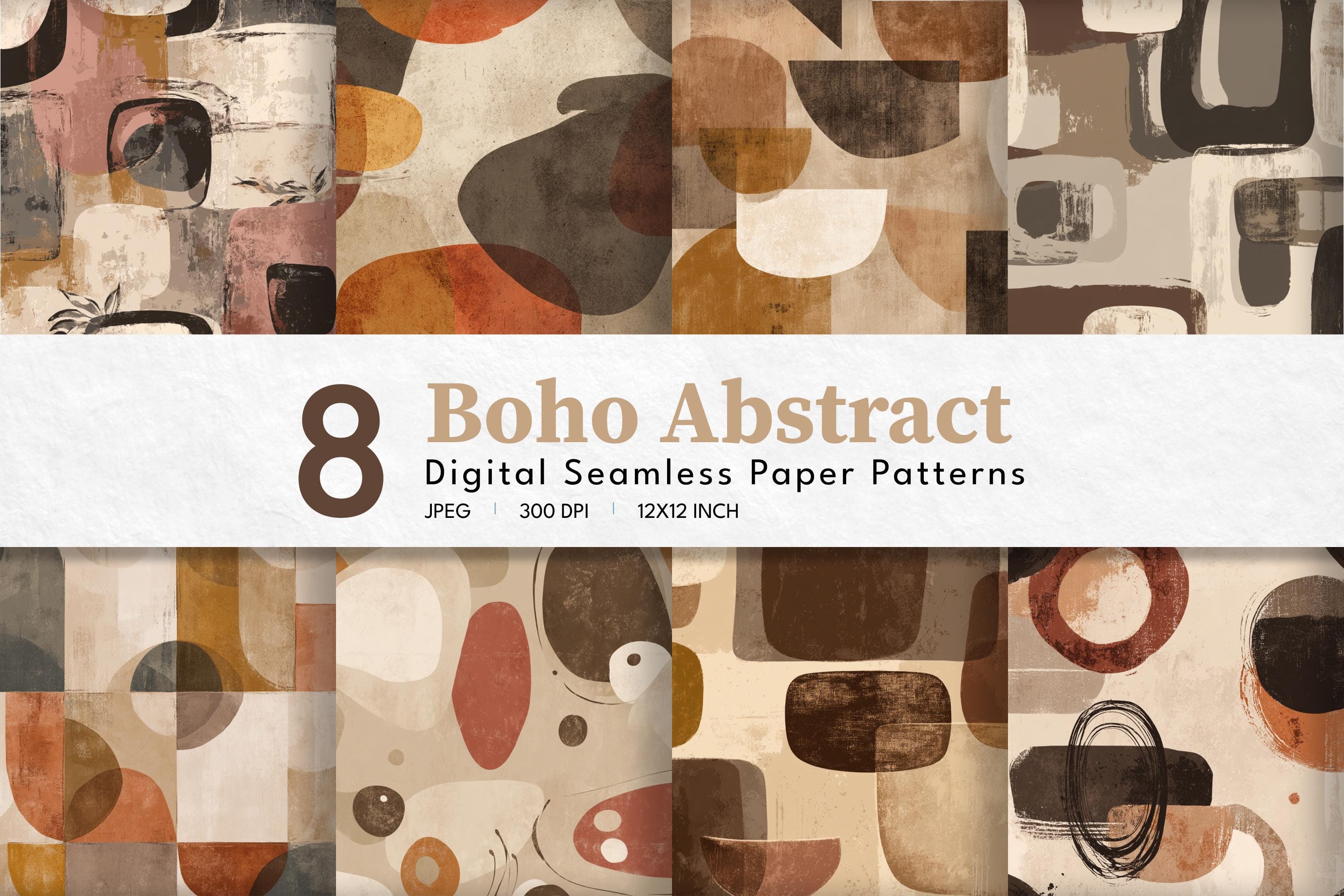 Boho Digital Paper | Seamless Patterns | Floral Scrapbook Set | Neutral ...