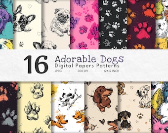 Cute Dog Patterns | Paw Print Patterns | Seamless Digital Papers Backgrounds | Instant Download | Scrapbook DIY | Commercial Free Design