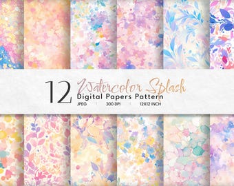 Watercolor Splash Digital Papers: Rainbow Seamless Patterns (Digital Download)