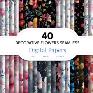 Lot de papier numérique floral coloré | 40 motifs de fleurs sauvages sans couture | Téléchargement instantané | Parfait pour les projets d'artisanat et de conception