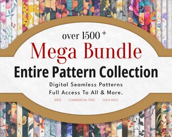 1500+ Seamless Patterns Mega Bundle Full Access: Digital Seamless Patterns, Commercial Use (JPEG 12x12 inch) Instant Download