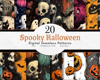 Seamless mönster med kusliga Halloween-bakgrunder (kommersiellt bruk, direktnedladdning, 30x30 cm) digitala scrapbook-papper | Halloween-paket