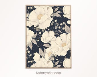 Vintage Floral Painting: Japoński wydruk sztuki botanicznej (pobranie cyfrowe)