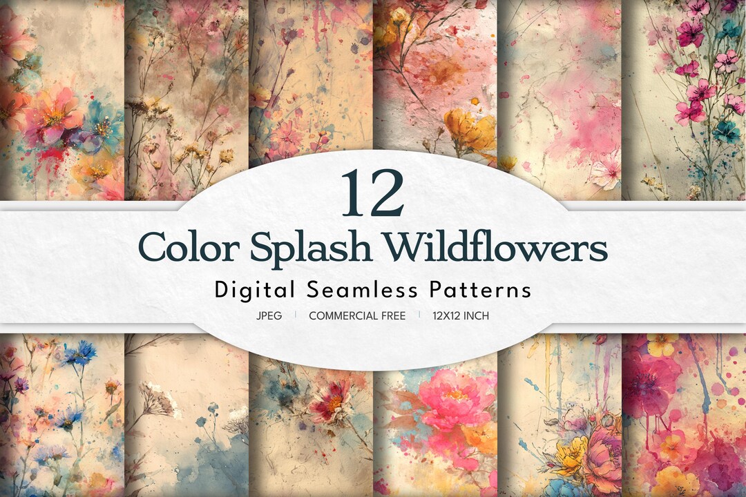 Watercolor Wildflower Patterns – 12 Floral Digital Papers (12x12 JPG ...