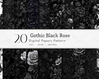 Gothic Black Rose Digital Paper: Embossed Floral Backgrounds (20, 12x12 inch)