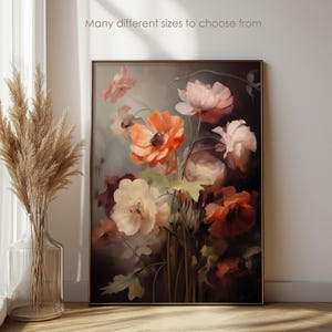 Flowers Bouquet Oil Art Painting | Botanical Vintage Art Print | Floral Moody Wall Art Decor | Instant Digital Download | Gifts For Them