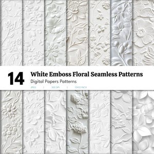 Papel Digital Flores | Uso Comercial | Fundos de Flores Brancas em Relevo | Conjunto de Papel para Impressão | Papel para Scrapbooking | Artesanato | Faça Você Mesmo