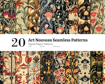 Art Nouveau Floral Digital Paper: Seamless Patterns (Digital Download)