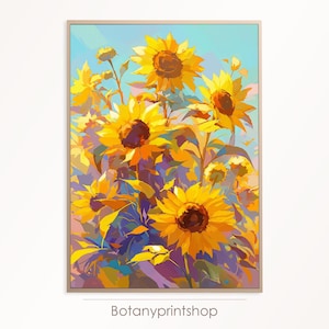 Impression d&#39;art tournesol | Art mural imprimé fleurs jaunes | Décoration d&#39;intérieur tournesol | Poster botanique à téléchargement numérique | Décoration instantanée