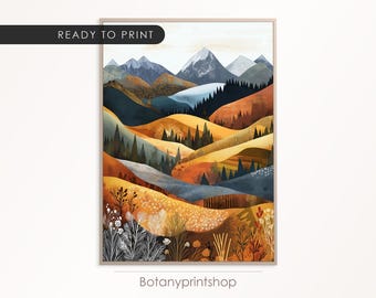 Western Mountain Wildflowers Art Print: Fall Landscape (Digital Download)