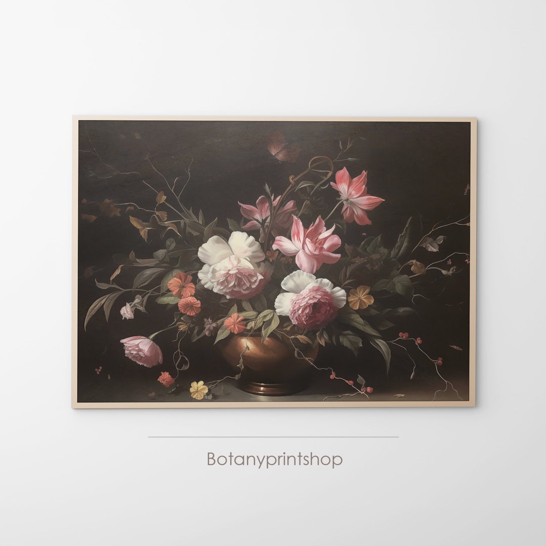 Dark Floral Oil Painting Print: Moody Academia Wall Art (digital ...